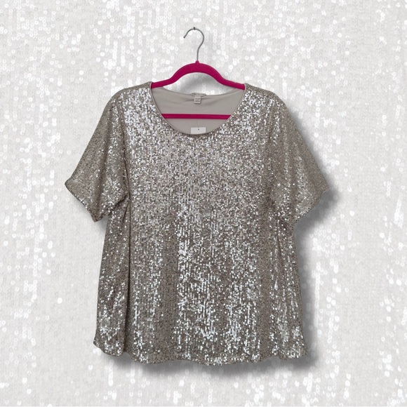 Cato Glittering Gold Sequin Tee - Picture 1 of 4